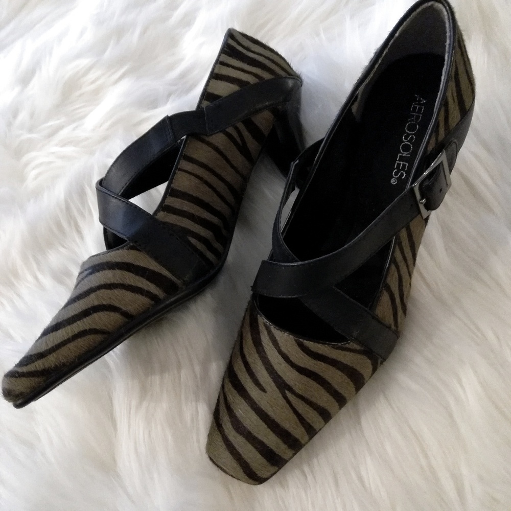 Aerosoles Heels Hairy Animal Print 7.5 Faux Fur